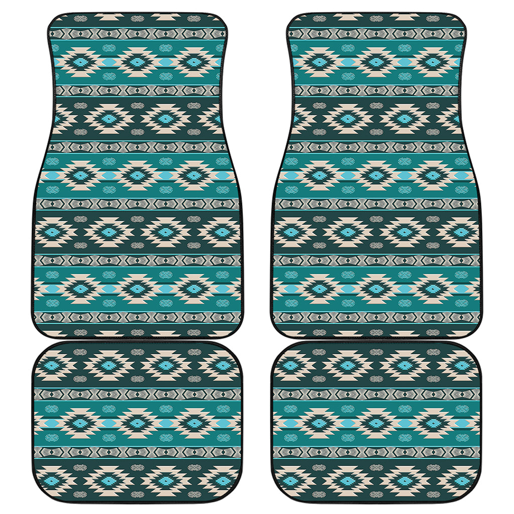 Teal Southwestern Navajo Pattern Print Front and Back Car Floor Mats