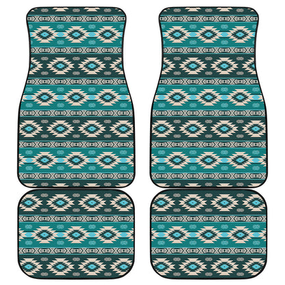 Teal Southwestern Navajo Pattern Print Front and Back Car Floor Mats