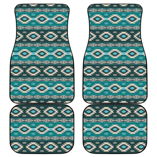 Teal Southwestern Navajo Pattern Print Front and Back Car Floor Mats