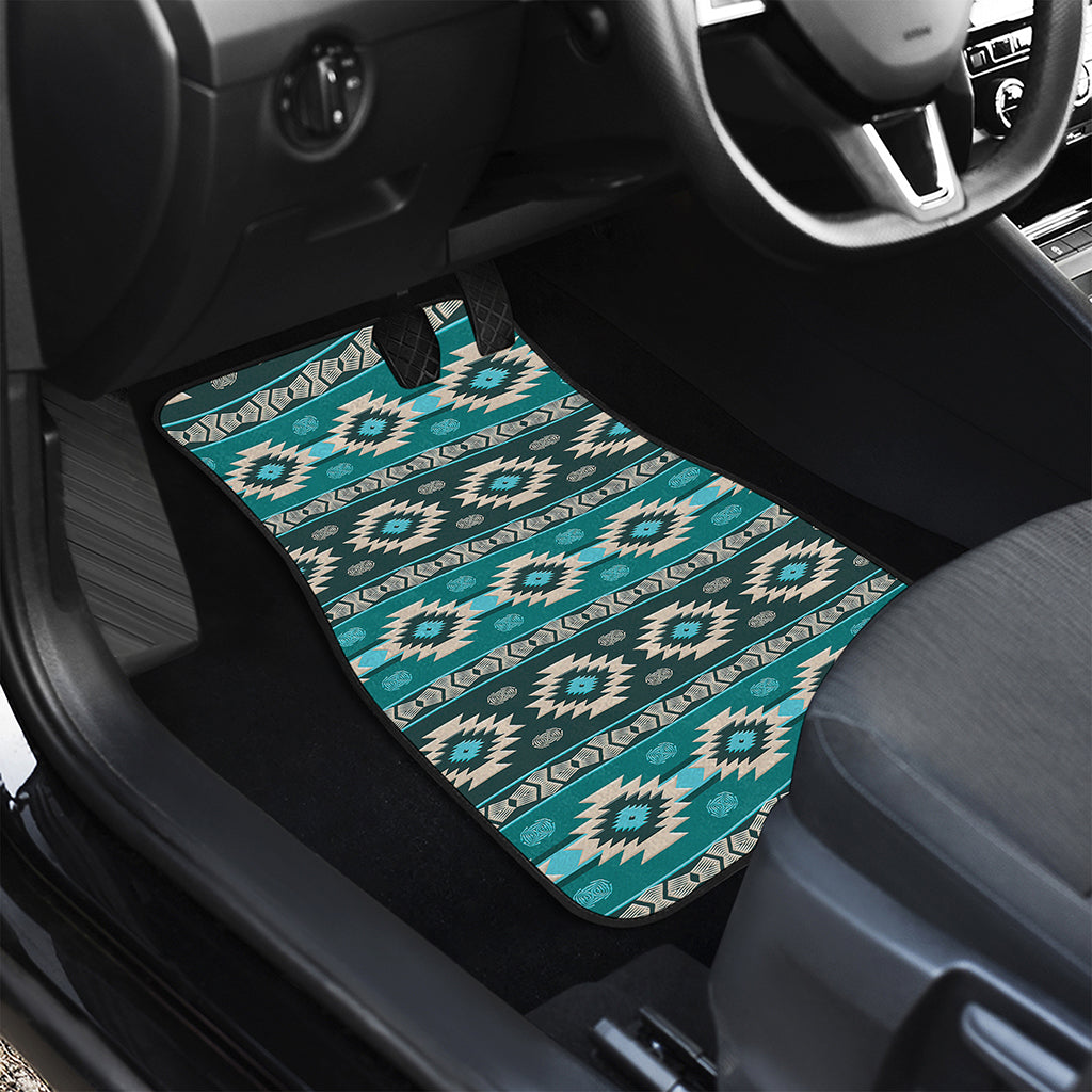 Teal Southwestern Navajo Pattern Print Front and Back Car Floor Mats