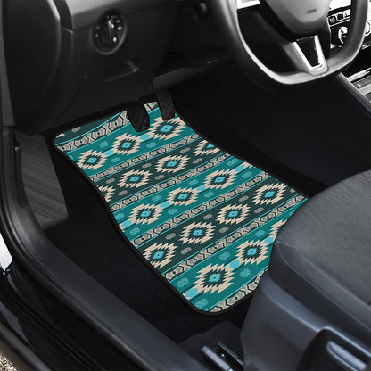 Teal Southwestern Navajo Pattern Print Front and Back Car Floor Mats