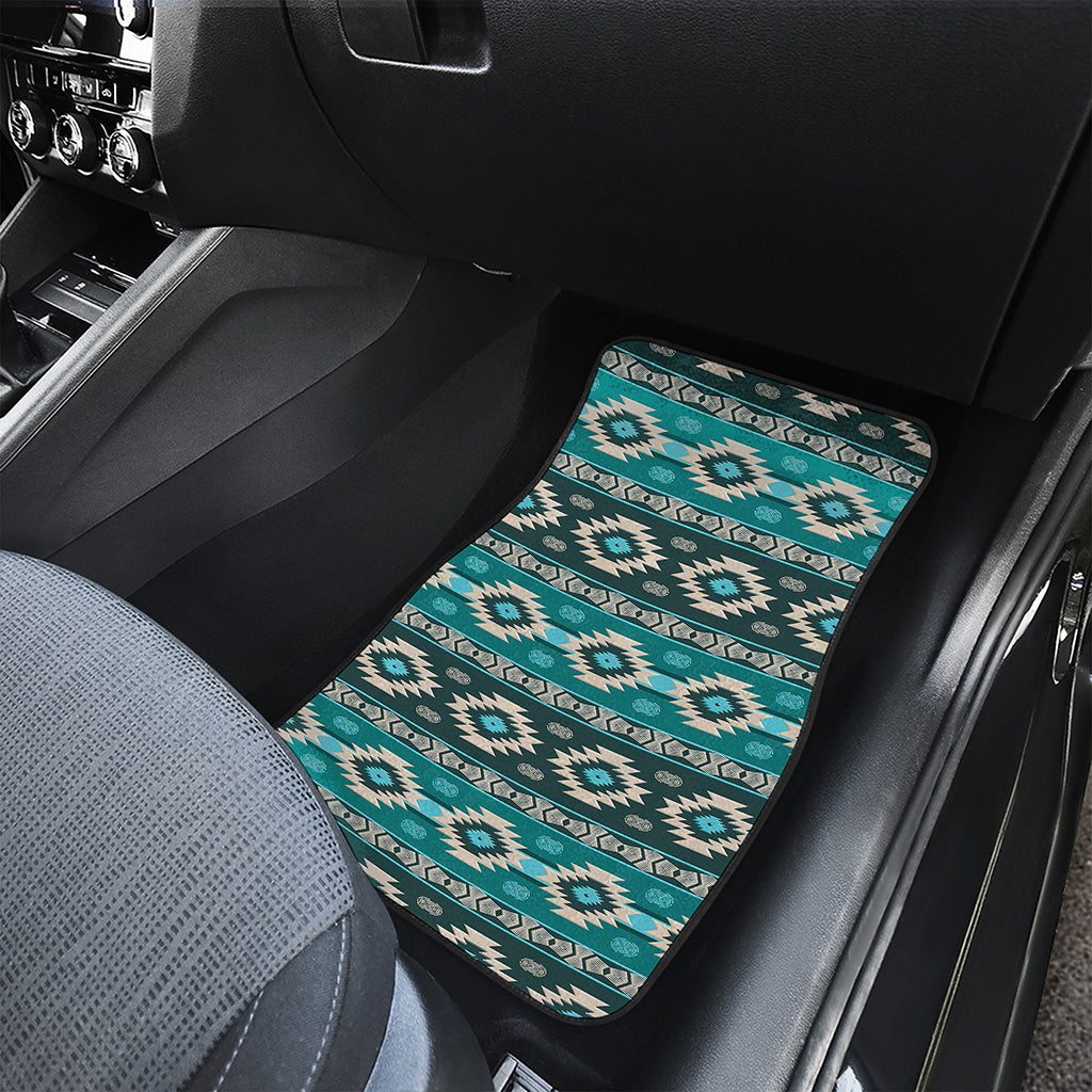 Teal Southwestern Navajo Pattern Print Front and Back Car Floor Mats