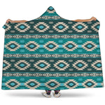 Teal Southwestern Navajo Pattern Print Hooded Blanket
