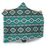 Teal Southwestern Navajo Pattern Print Hooded Blanket