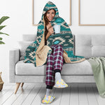 Teal Southwestern Navajo Pattern Print Hooded Blanket