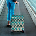 Teal Southwestern Navajo Pattern Print Luggage Cover