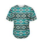Teal Southwestern Navajo Pattern Print Men's Baseball Jersey