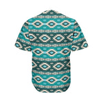 Teal Southwestern Navajo Pattern Print Men's Baseball Jersey