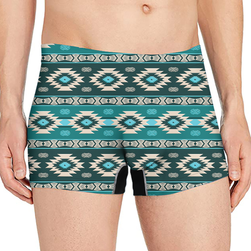 Teal Southwestern Navajo Pattern Print Men's Boxer Briefs