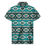 Teal Southwestern Navajo Pattern Print Men's Short Sleeve Shirt