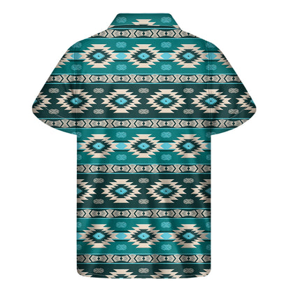 Teal Southwestern Navajo Pattern Print Men's Short Sleeve Shirt