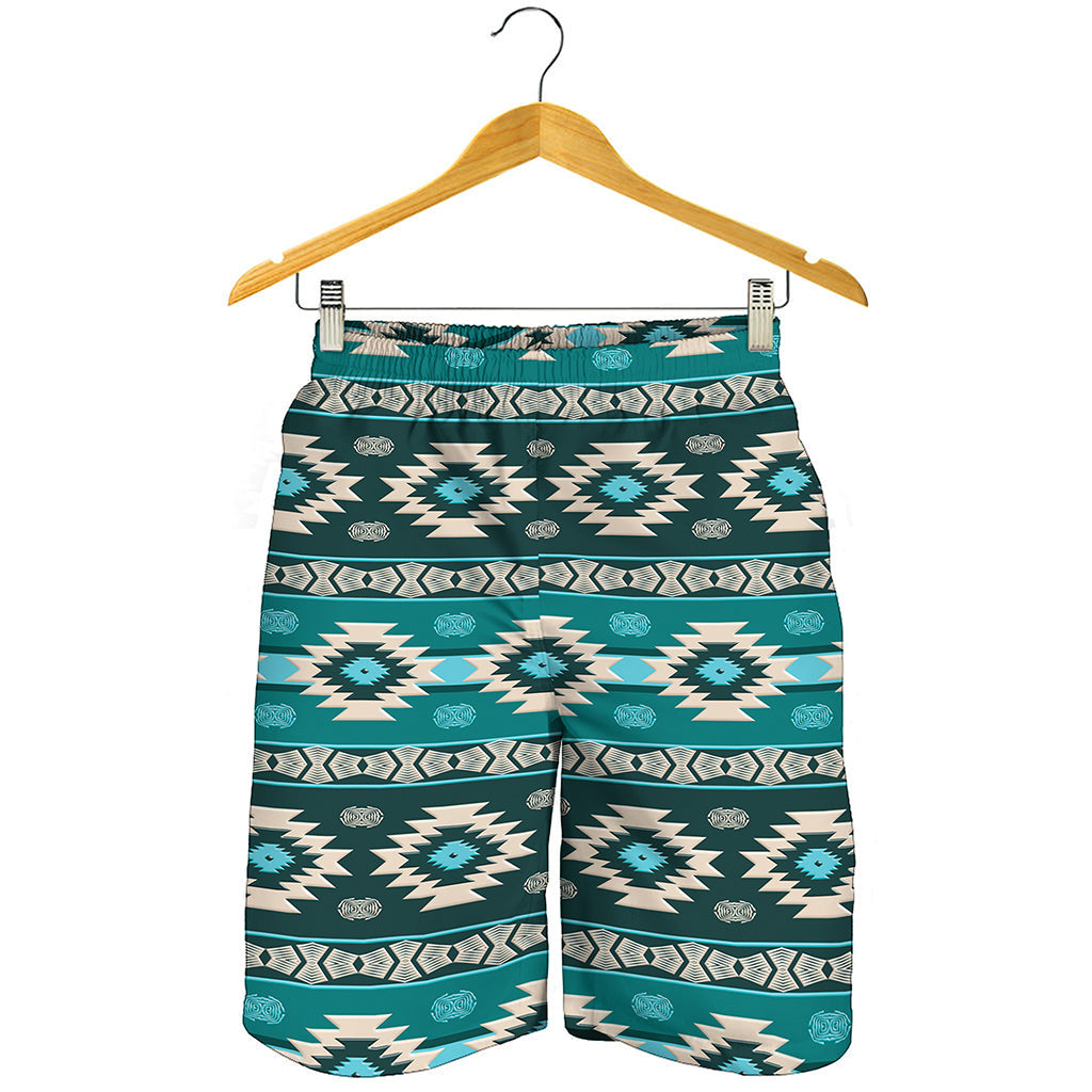 Teal Southwestern Navajo Pattern Print Men's Shorts
