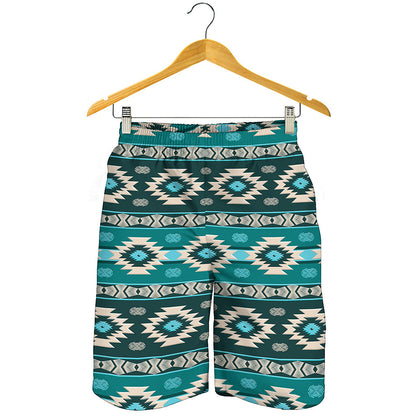 Teal Southwestern Navajo Pattern Print Men's Shorts