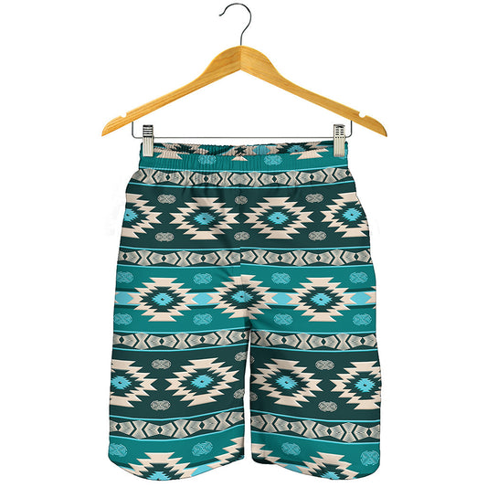 Teal Southwestern Navajo Pattern Print Men's Shorts