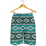 Teal Southwestern Navajo Pattern Print Men's Shorts