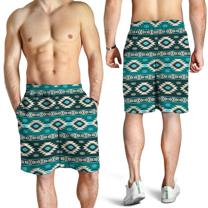 Teal Southwestern Navajo Pattern Print Men's Shorts