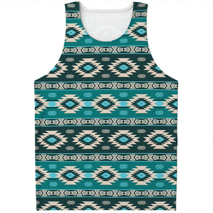 Teal Southwestern Navajo Pattern Print Men's Tank Top