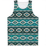 Teal Southwestern Navajo Pattern Print Men's Tank Top