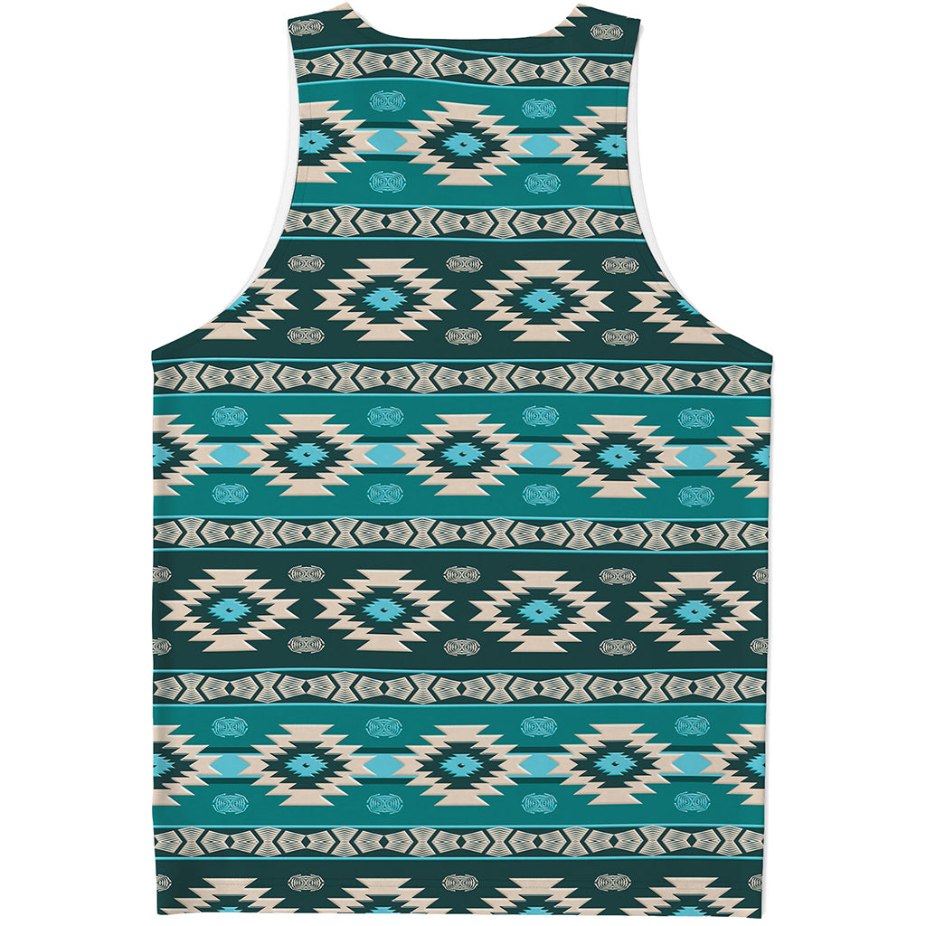 Teal Southwestern Navajo Pattern Print Men's Tank Top