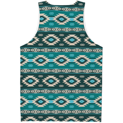 Teal Southwestern Navajo Pattern Print Men's Tank Top