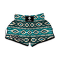 Teal Southwestern Navajo Pattern Print Muay Thai Boxing Shorts