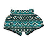 Teal Southwestern Navajo Pattern Print Muay Thai Boxing Shorts