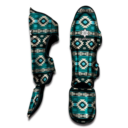 Teal Southwestern Navajo Pattern Print Muay Thai Shin Guard