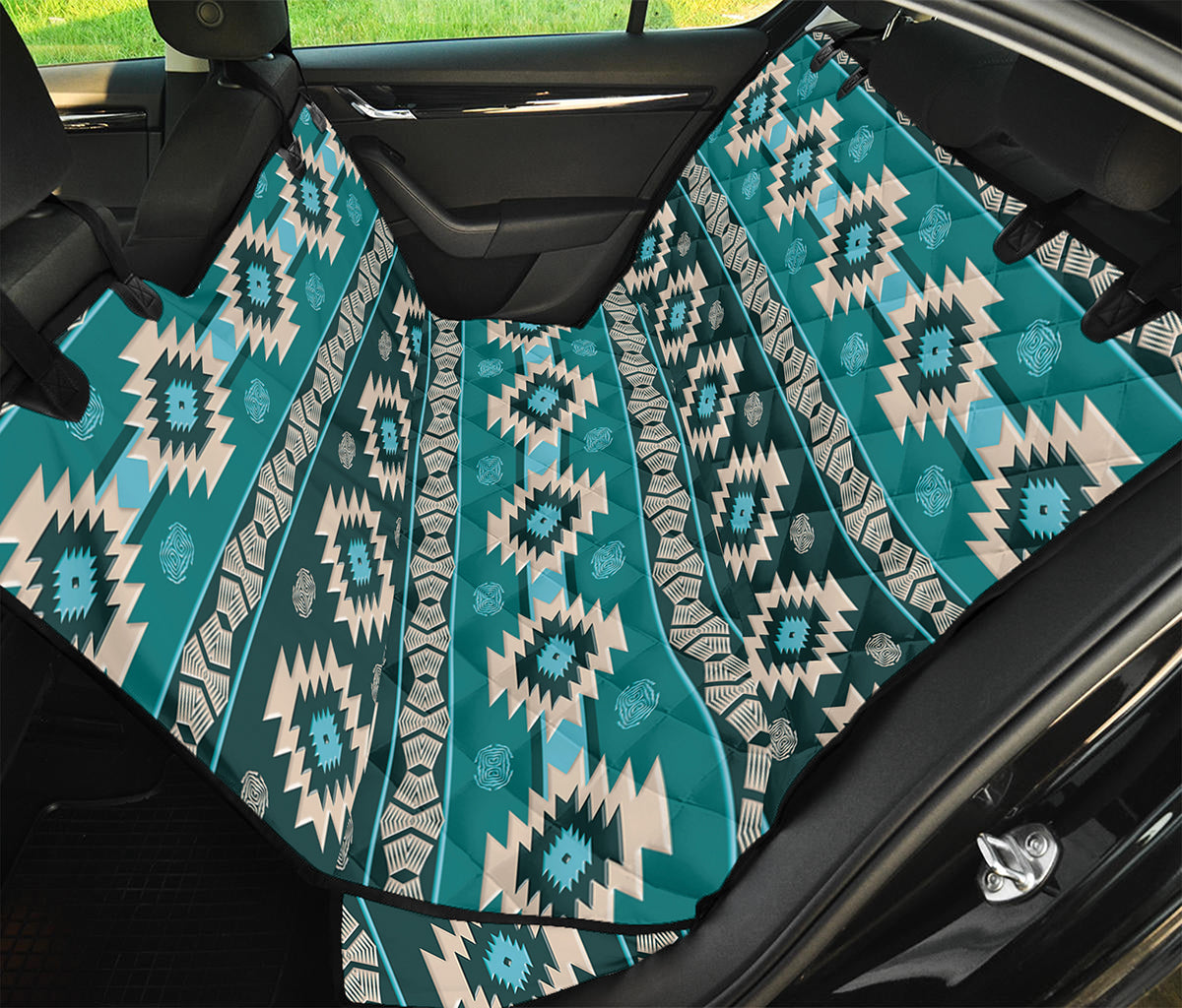 Teal Southwestern Navajo Pattern Print Pet Car Back Seat Cover