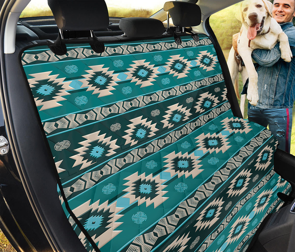 Teal Southwestern Navajo Pattern Print Pet Car Back Seat Cover