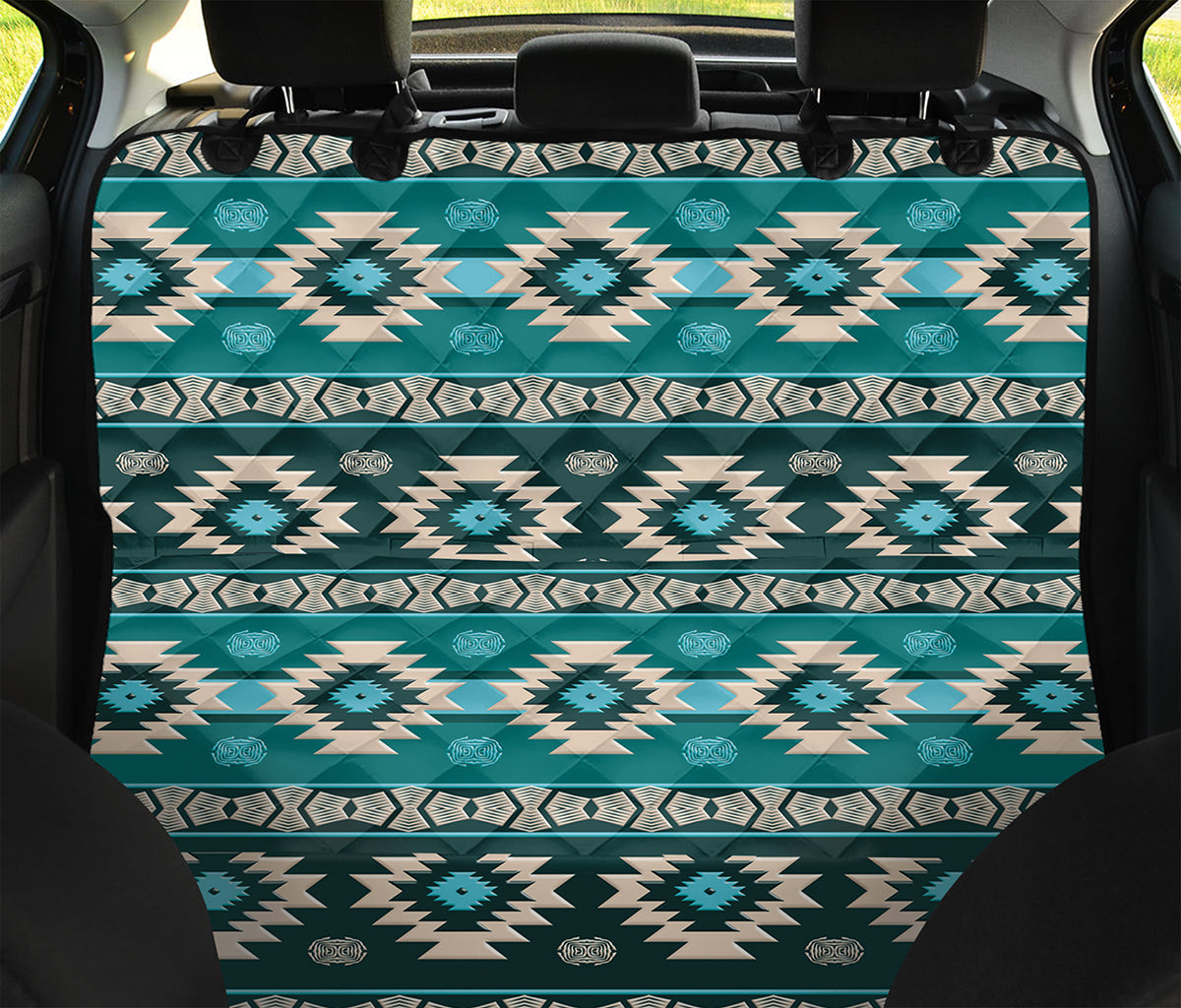 Teal Southwestern Navajo Pattern Print Pet Car Back Seat Cover