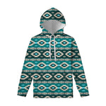 Teal Southwestern Navajo Pattern Print Pullover Hoodie