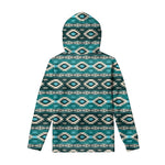 Teal Southwestern Navajo Pattern Print Pullover Hoodie