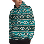 Teal Southwestern Navajo Pattern Print Pullover Hoodie