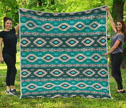 Teal Southwestern Navajo Pattern Print Quilt