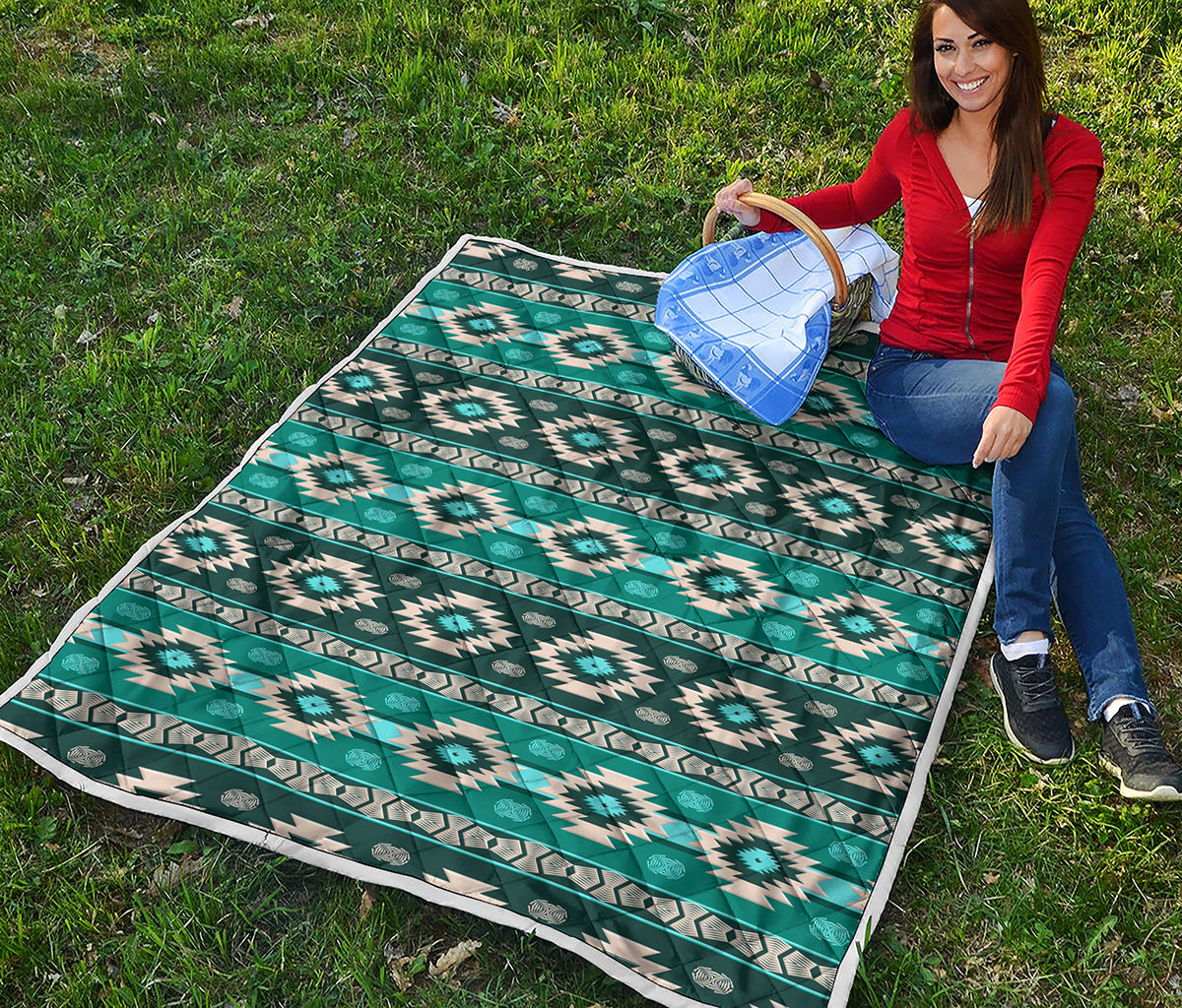Teal Southwestern Navajo Pattern Print Quilt