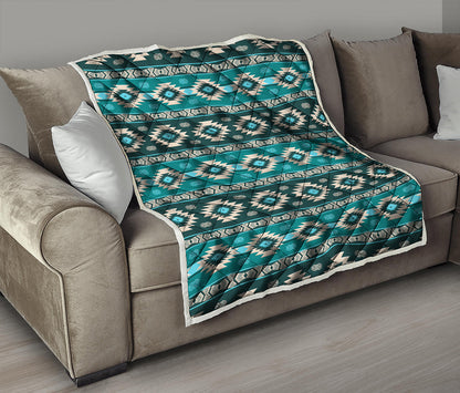 Teal Southwestern Navajo Pattern Print Quilt