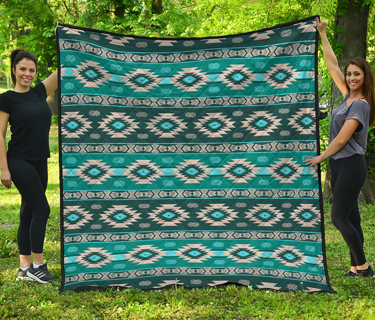 Teal Southwestern Navajo Pattern Print Quilt