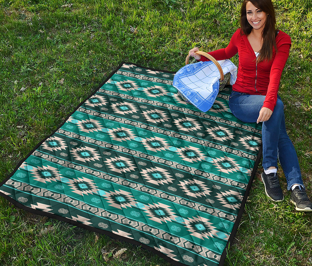 Teal Southwestern Navajo Pattern Print Quilt