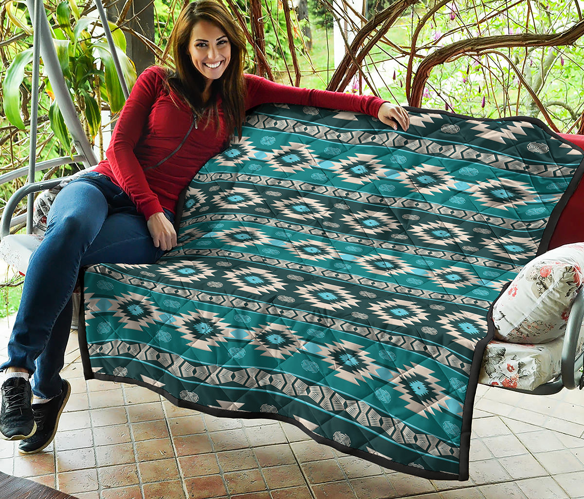 Teal Southwestern Navajo Pattern Print Quilt