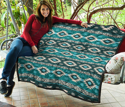 Teal Southwestern Navajo Pattern Print Quilt