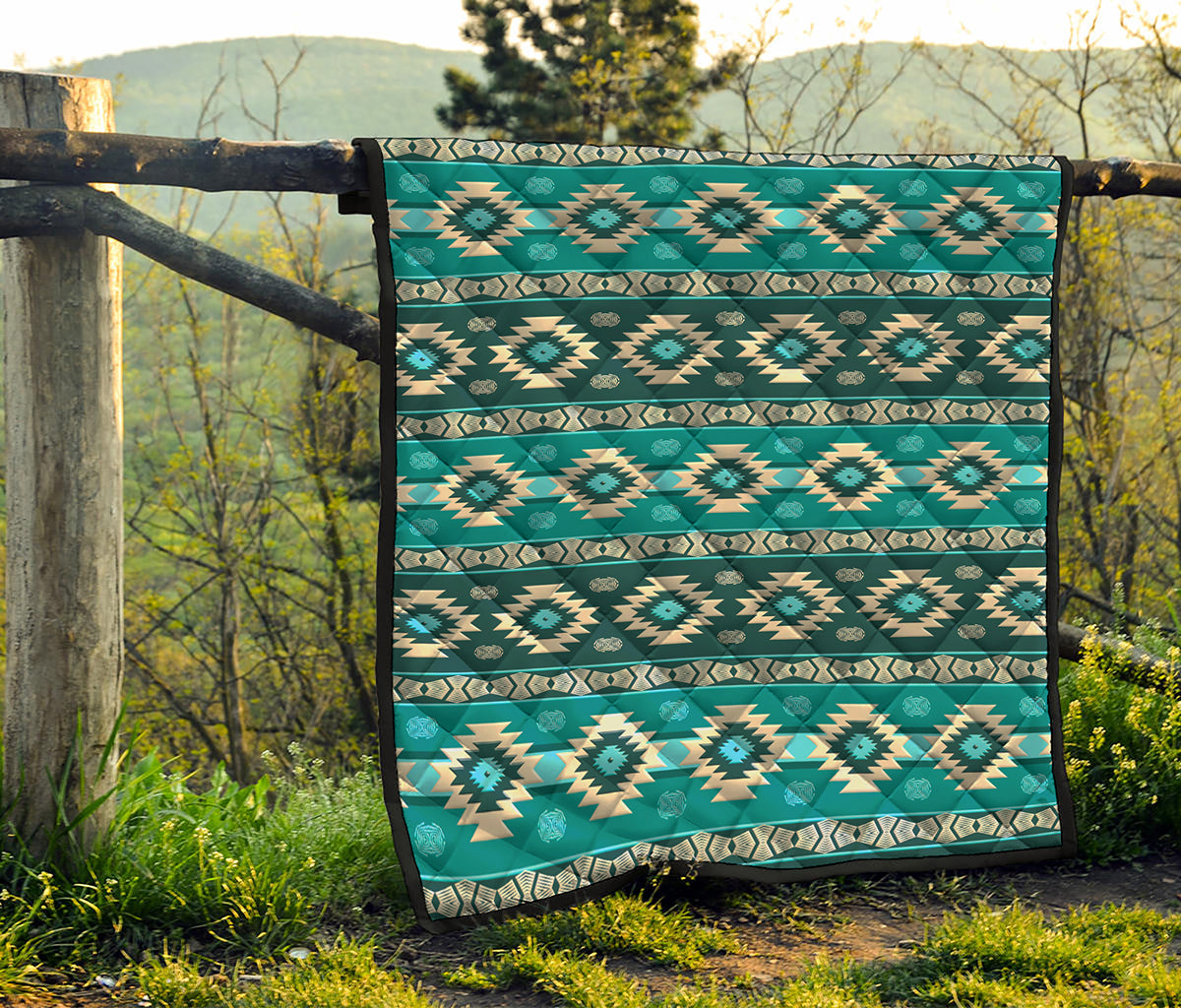 Teal Southwestern Navajo Pattern Print Quilt
