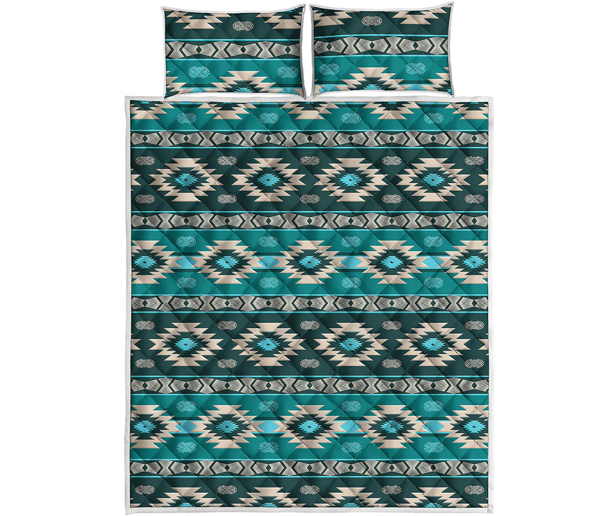 Teal Southwestern Navajo Pattern Print Quilt Bed Set