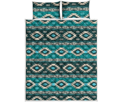 Teal Southwestern Navajo Pattern Print Quilt Bed Set