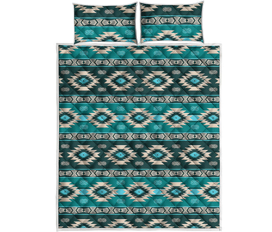 Teal Southwestern Navajo Pattern Print Quilt Bed Set