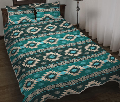 Teal Southwestern Navajo Pattern Print Quilt Bed Set