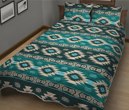 Teal Southwestern Navajo Pattern Print Quilt Bed Set