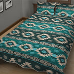 Teal Southwestern Navajo Pattern Print Quilt Bed Set