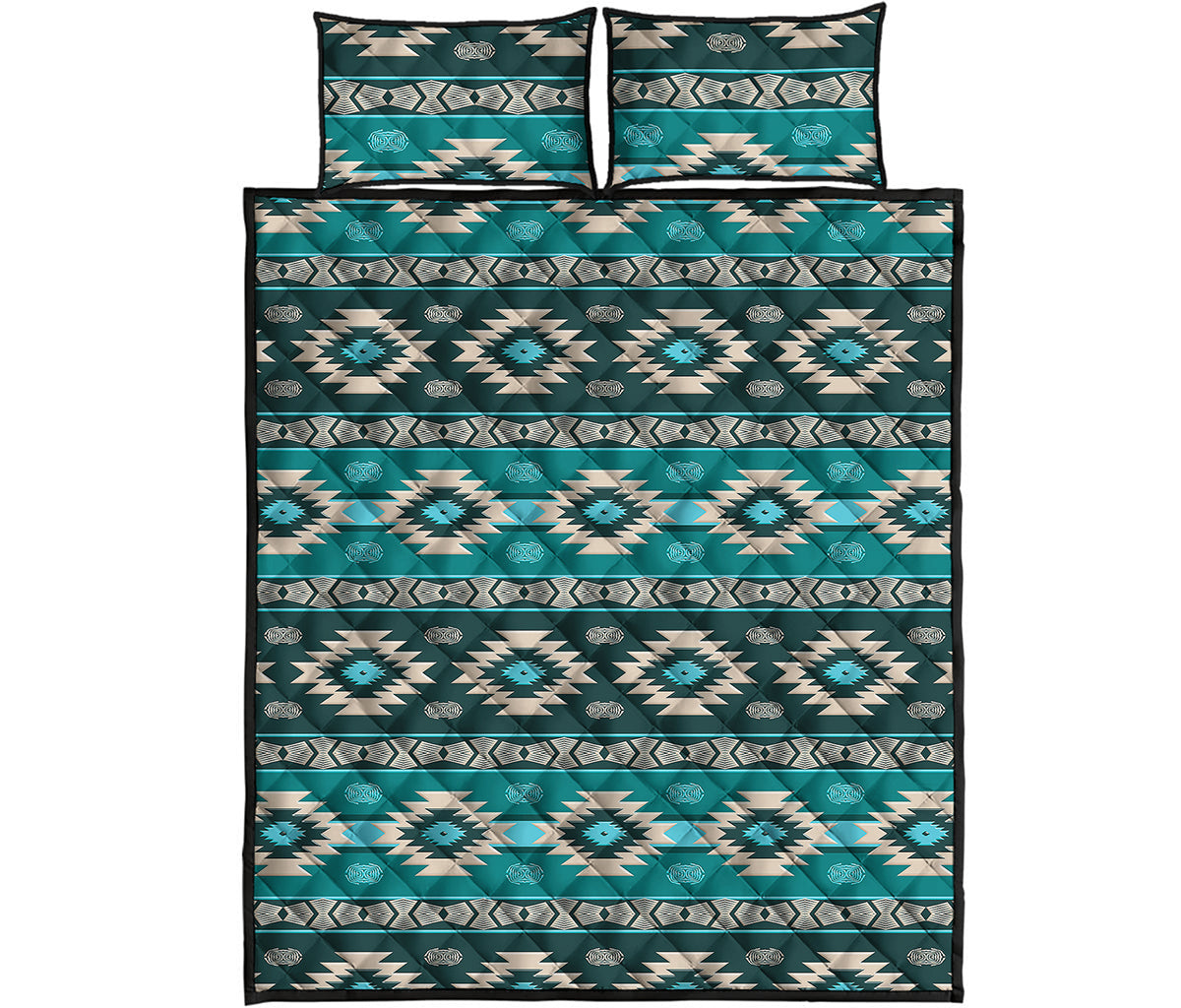 Teal Southwestern Navajo Pattern Print Quilt Bed Set