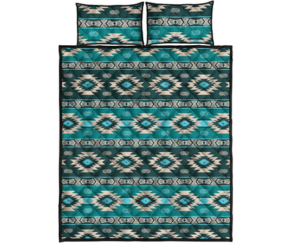 Teal Southwestern Navajo Pattern Print Quilt Bed Set