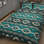 Teal Southwestern Navajo Pattern Print Quilt Bed Set